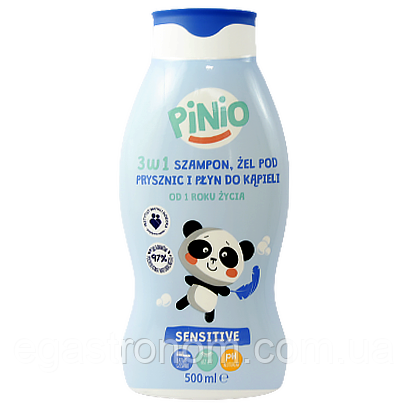 Шампунь дитячий 3в1 чутлива шкіра Пініо Pinio sensitiwe 3w1 500ml 12шт/ящ (Код: 00-00011636), фото 1