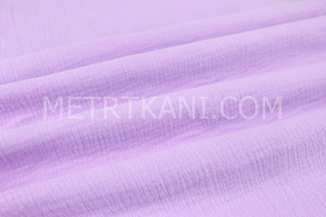Муслін однотонний двошаровий жатий, колір бузковий, ширина 140 см No МЖ-3-58, фото 1