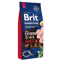 Brit Premium by Nature Adult L (Брит Премиум Нечурал Эдалт Л) сухой корм с курицей для больших собак 25-45 кг.