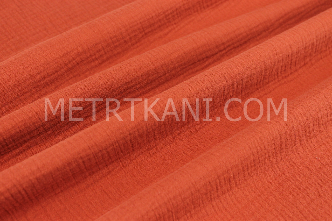Муслін однотонний двошаровий жатий, колір теракотовий, ширина 140 см No МЖ-3-33, фото 1