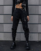 Женские брюки карго с лямками весенние осенние летние Hard черные Брюки женские коттоновые