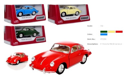 Машина — метал. "Kinsmart" "Porshe 356 B Carrera 2", інерц., відкр. двері, 4 кольори, в кор. 16*8*7,5 см (96 шт.), фото 1