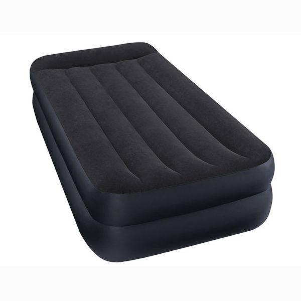 Надувная кровать велюровая односпальная Intex 64122 Pillow Rest Raised Bed с электронасосом 220V (191x99x42см)