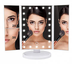 Потрійне дзеркало для макіяжу з підсвічуванням. Колір рожевий, фото 3