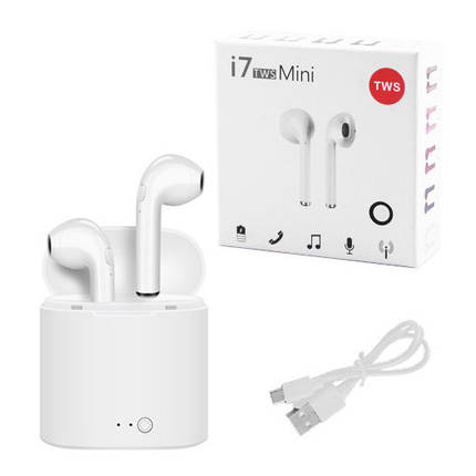 Бездротові Bluetooth навушники i7 mini TWS Stereo з боксом для зарядки. Колір білий, фото 2