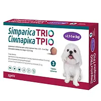 Жевательные таблетки Zoetis Симпарика Трио против блох и клещей для собак весом от 2.6 до 5 кг (1 табл)