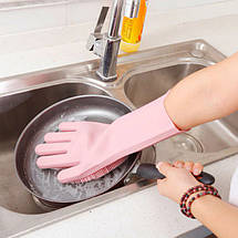 Силіконові рукавички Magic Silicone Gloves Pink для прибирання чистки миття посуду для будинку. Колір рожевий, фото 2