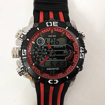 Годинник наручний QUAMER, ремінець каучук, dual time. Колір червоний, фото 2