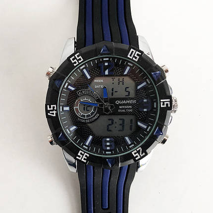 Годинник наручний QUAMER, dual time, ремінець каучук. Колір синій, фото 2