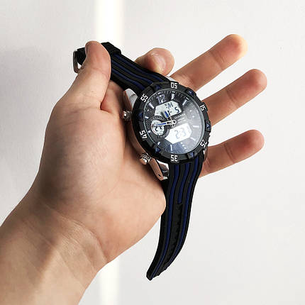 Годинник наручний QUAMER, dual time, ремінець каучук. Колір синій, фото 2