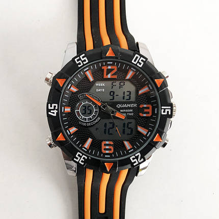 Годинник наручний QUAMER, dual time, ремінець каучук. Колір помаранчевий, фото 2