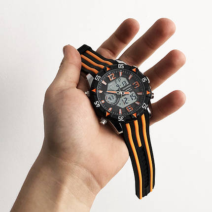 Годинник наручний QUAMER, dual time, ремінець каучук. Колір помаранчевий, фото 2