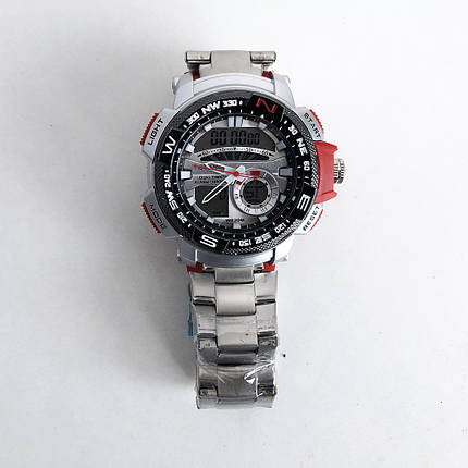 Годинники наручні QUAMER в коробці, браслет карбон, dual time, waterproof з червоними вставками, фото 2
