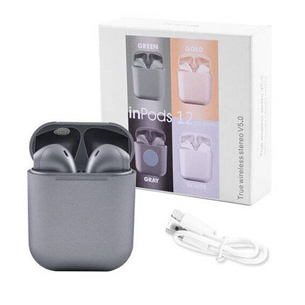 Бездротові навушники блютуз гарнітура inPods 12 simple TWS bluetooth V5.0 сенсорні. Колір: срібний, фото 2