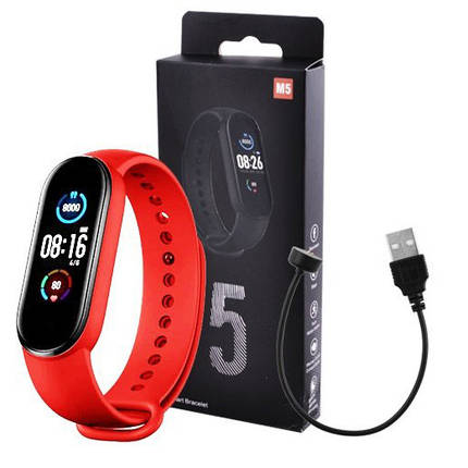 Фітнес-браслет Smart Watch M5 Band Classic Black смарт-годинник-трекер. Колір червоний, фото 2