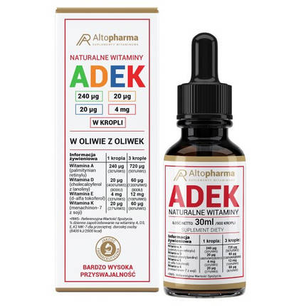 Вітаміни Altopharma Вітамін ADEK комплекс A, D3, E, K2 МК-7 - 30 мл, фото 2