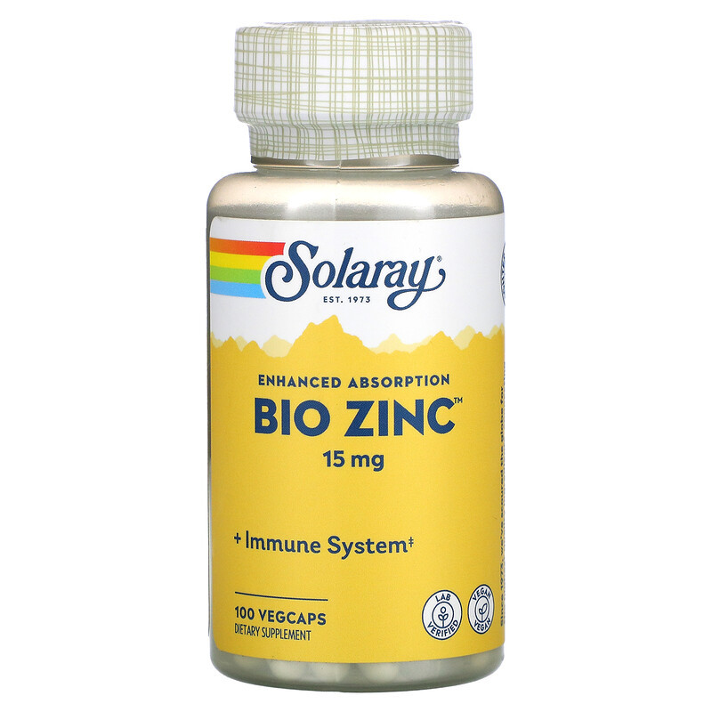 Solaray, Bio Zinc, цинк, 15 мг, 100 капсул