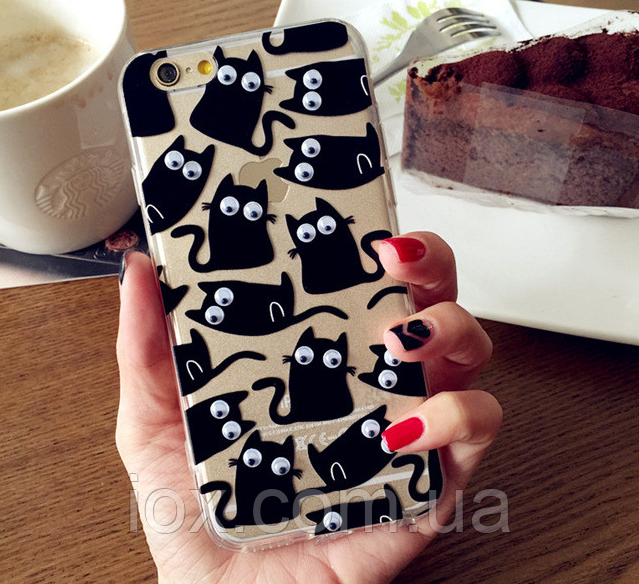 Жорсткий силіконовий чохол з бігаючими очима "Коти" для Iphone 6/6S