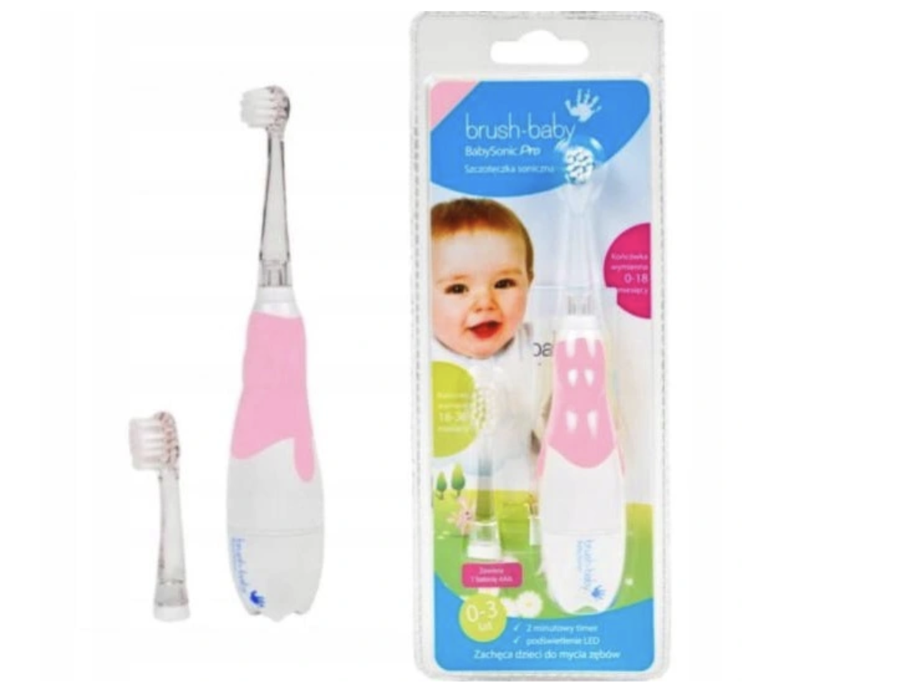 Дитяча електрична зубна щітка Brush-Baby Pro 0-3 роки Рожева