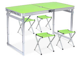 Стіл для пікніка розкладний з 4 стільцями 120х60х55(70) см 3 режими висоти (Посилений) Green (13311)