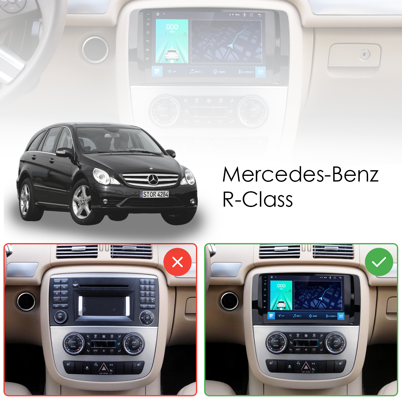 Al Штатна магнітола для Mercedes-Benz R-Клас 1 2005-2007 екран 9" 2/32Gb Wi-Fi GPS Base Android, фото 1