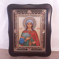 Икона Светлана святая мученица, лик 15х18 см, в темном деревянном киоте с камнями