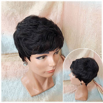 Коротка перука з термоволокна чорнна 2763t-1