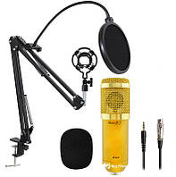 Студійний мікрофон Music D. J. M800 зі стійкою і поп-фільтром Gold