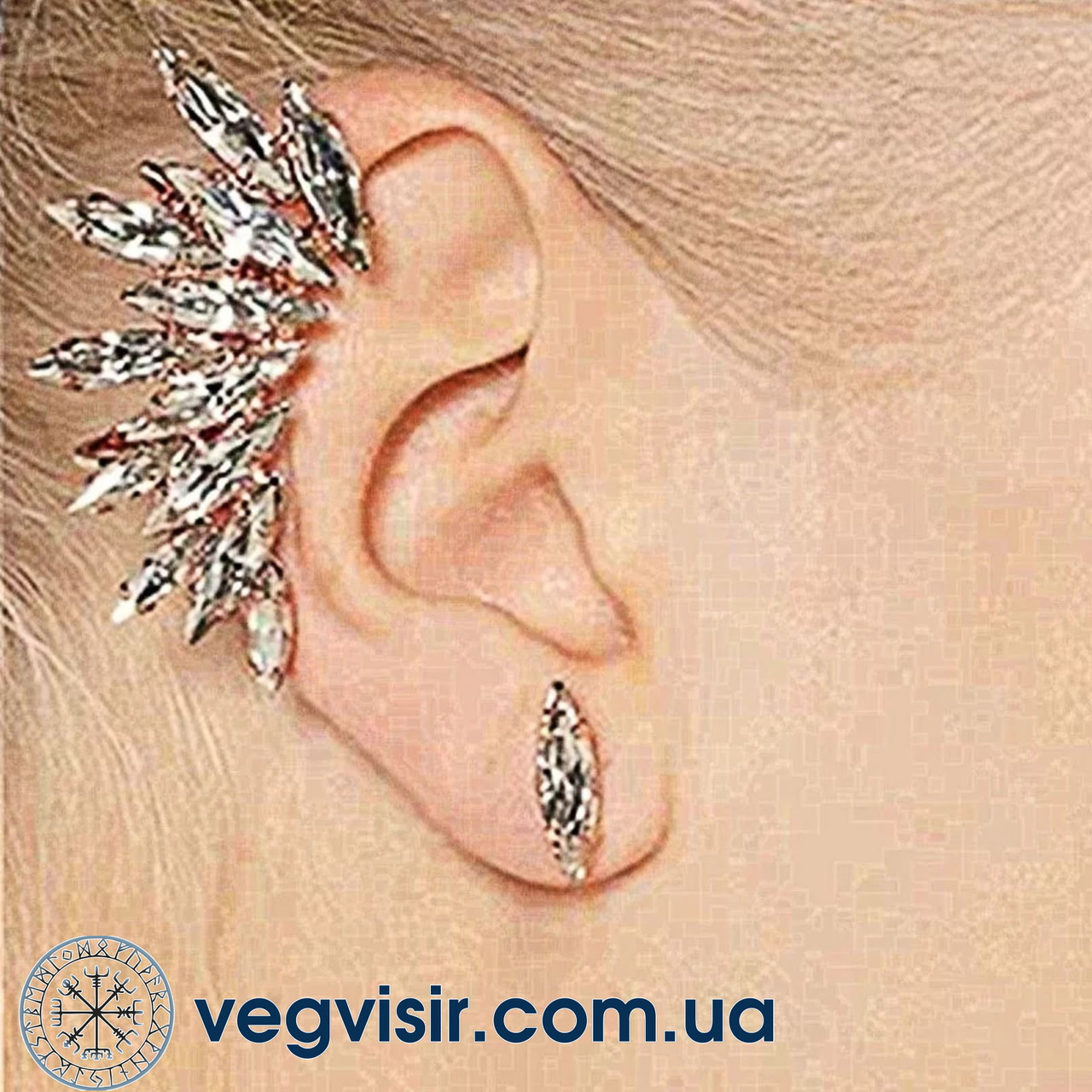 Елегантний каф кліпс на вухо кристали сережки Earcuff Кліп-каф сережки Панк