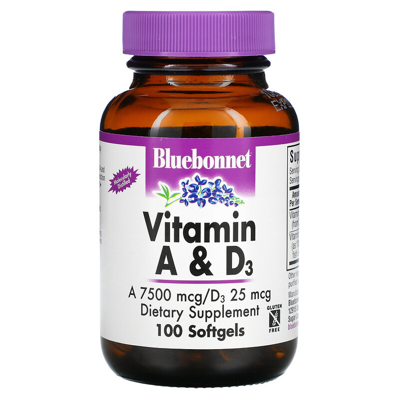 Bluebonnet Nutrition, Вітамін A & D3, 100 м'яких капсул