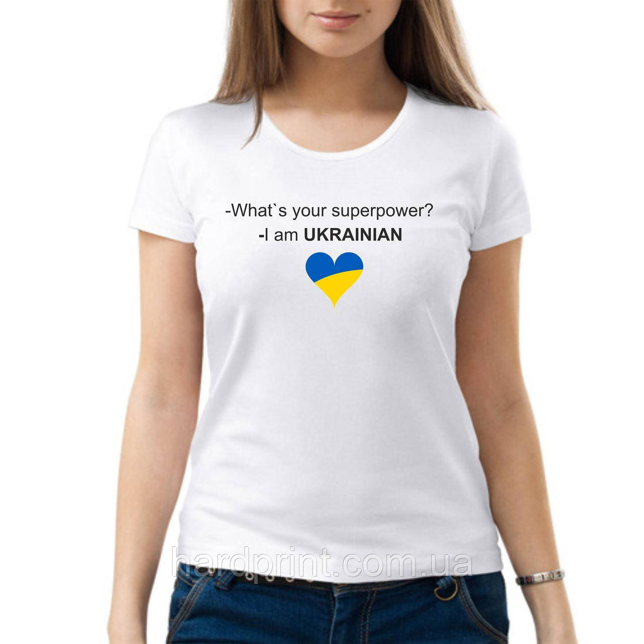 Женская футболка. Друк на футболці. Патріотична футболка. -Яка твоя суперсила?-Я Українка, фото 1