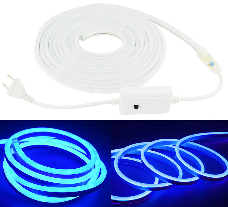 Гнучка неонова світлодіодна стрічка NEON LED (120 світлодіодів/м) SMD 3528 IP65 220V Синій