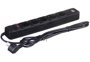 Подовжувач Greelite на 5 розеток 3 м з 2 USB SP5-5 Black (4801)
