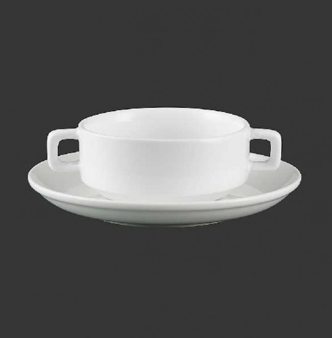 Бульйонниця з ручками фарфор на тарілці Extra white 4,5" Helios (O245) HD