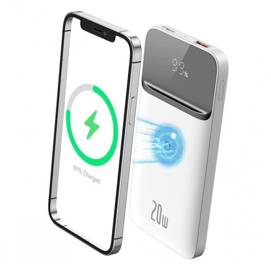 Портативний акумулятор з безпровідною зарядкою Power Bank Baseus 10000mAh 20W White