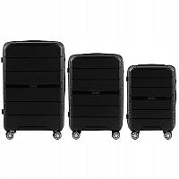Комплект валіз з поліпропілену Wings PP05 на 4 колесах 3 в 1 (L, M, S) Чорний