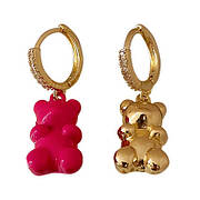 Сережки ведмедики RESTEQ, колір рожевий, золотий. Сережки ведмеді. Сережки у формі ведмедиків