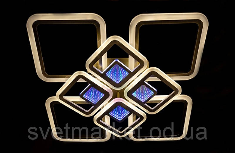 Стельова LED-люстра з 3d ефектом 2720/4+4A BR LED 3color dimmer, фото 1