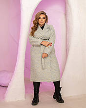Тепле осіннє пальто жіноче букле на підкладці з поясом норма та напівбатал