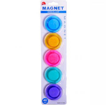 Магніт пластиковий 5 шт для дошки на блістері D 4 см T-4005 Кольорові 1 упаковка 4 шт