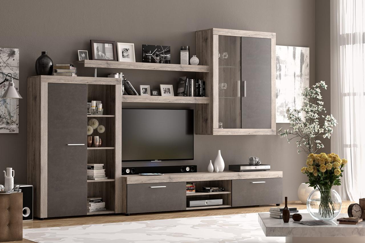 Стінка для вітальні (стенка, гостиная) Орлеанс Антрацит Роксі Мебель Сервіс, фото 1