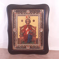 Икона Державная Пресвятая Богородица, лик 15х18 см, в темном деревянном киоте с камнями