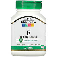 Вітамін Е, 21st Century "Vitamin E" 450 мг (1000 МО) (55 гелевих капсул)