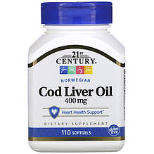 Олія печінки тріски 21st Century "Norwegian Cod Liver Oil" здоров'я серця (110 гелевих капсул)