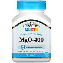 Оксид магнію, 21st Century "MgO" 400 мг, підтримка кісток і м'язів (90 таблеток)