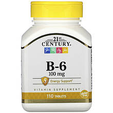Вітамін В6, 21st Century "Vitamin B-6" 100 мг (110 таблеток)