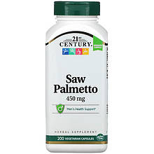 Екстракт пальми Сереноа 21st Century "Saw Palmeto" 450 мг, підтримка чоловічого здоров'я (200 капсул)