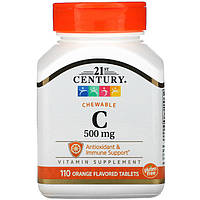 Жевательный витамин С, 21st Century "Vitamin C Chewable" 500 мг, вкус апельсина (110 таблеток)