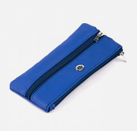 Женская кожаная синяя ключница (405)