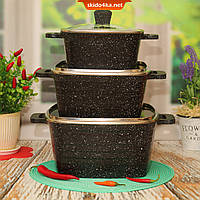 Набір каструль Benson BN-367  з гранітним покриттям з 6 предметів - Чорний
